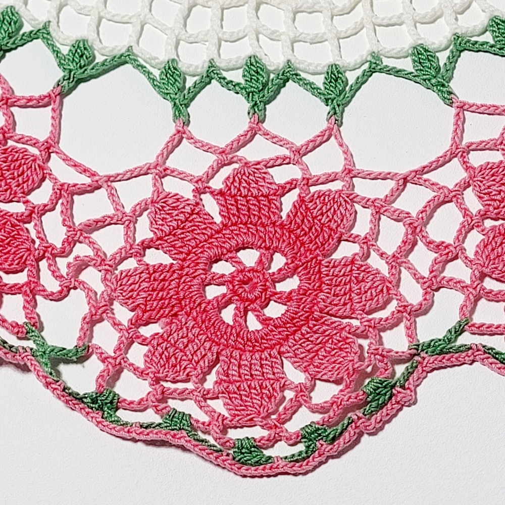 Vintage Doily Beautiful Lace Pink Floral 24" Round Crocheted Doily